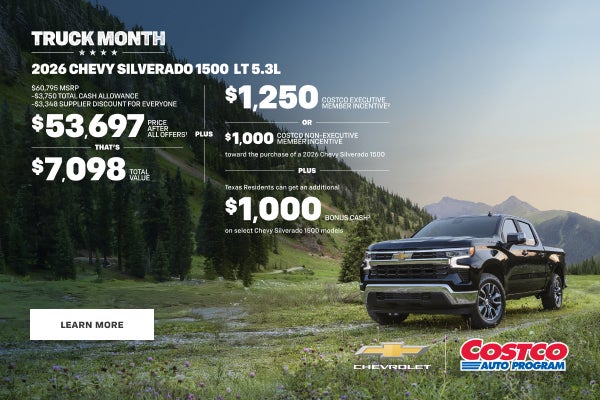 2026 Chevy Silverado 1500 LT 5.3L. Example Offer: $60,795 MSRP - $3,750 Total Cash Allowance - $3...
